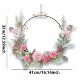 Artificial Flowers Bouquet Hydrangea Dandelion Rose Hoop Iron Wire Wreath for Front Door Wall Window Home Garden Decoration