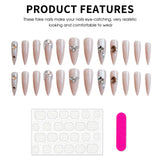 popxstar 24Pcs Stiletto Press on Nails Long Almond Nude Color Fake Nails Shiny Cat's Eyes Diamond Designs Bride Wedding False Nails