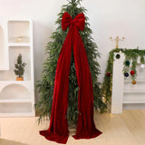 Christmas Bow with Long Streamers Christmas Tree Ornament Oversized Xmas Bowknot Soft Flocking Velvet for Home Party Wall Decor