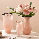 Pink black border colored glaze glass vase hydroponics dried flowers flower arrangement desktop ornament home decoration