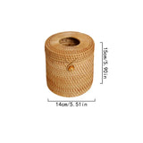 Decorative Handwoven Rattan Tissue Box With Lid Round Shape Wicker Tissue Box Single Roll Storage Box Retail Spaces
