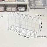 Popxstar  1pc Plastic Transparent 7-Slot Cosmetic Organizer Multi-Functional Makeup Holder Home Office Bathroom Dressing Table Sorting Box