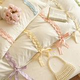 New INS Princess Style Bedding Sets Colorful Bow Quilt Cover Romantic Bedclothes Woman Girls Bedroom Duvet Cover 4pcs