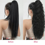 Popxstar 26inch Drawstring Clip in Ponytail Hair Extensions for Black Women Natural Synthetic Water Wave Ponytail Black Blonde Horse Tail