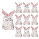 Popxstar  10pcs Easter Candy Bags with Drawstring Bunny Ear Design Goody Favor Treat Pouches for Party Birthday Celebration Egg Hunt