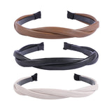 Popxstar New Pu Leather Braided Headband Coffee Beige Black Twisted Hairband Women Girls Simple Hair Band Women Hair Accessories