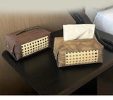 Popxstar Vine Woven Tissue Box Aesthetic Tissue Case Living Room Coffee Table Napkin Holder Antique Wood Grain Tissue Box Holder