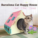 Popxstar  Cute Dopamine Cat's House Multi-hole Breathable Pet Castle House Felt Material Cat Bed Detachable Wear-resistantcat Accessories