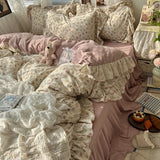 Popxstar 3/4Pcs Korean Princess Style Floral Ruffles Bedding Set Skin-friendly Soft Duvet Cover Set Bed Sheet Or Bed Skirt Pillowcases