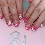 Popxstar 24Pcs Short Ballet False Nails with Bow Design White French Press on Nails Wearable Square Head Full Cover Fake Nail Manicure