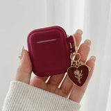 Popxstar  soft wine red square earphones case with love pendant silicone Integrated protection cover for airpods 2 3 pro 2 non-slip bumper