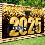 Popxstar Graduation Backdrop Congrats Gold Class of Grad Photocall Decoration Photography Background Photo Banner