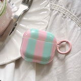 Popxstar  Cute Blue Stripe Imd Silicone Earphone Case With Keychain For Apple AirPods 1 2 3 4 Pro 2 Bluetooth Headphone Protection Cover