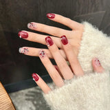 Popxstar 10Pcs Red Cat Eye Handmade Press on Nails Flower Fake Nails Wearable Stick-on Nails Full Cover False Nail Uñas Postizas 네일팁