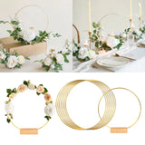 Popxstar 5set Gold Metal Wreath Ring Hoop With Wooden Base Holder Wedding Artificial Flowers Garland DIY Decoration Home Wedding Decor