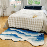Popxstar  Blue Sea Wave Flocking Rug Bedroom Rug Corridor Area Floor Pad Mat Doormat Aesthetic Home Decor
