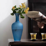Blue frosted glass vase Hydroponic fresh flowers flower arrangement desktop ornament home office hotel decoration