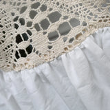 French Country White Linen Yarn Curtains Stitching Hollow Crochet Lace Half Curtain Tether Top Short Curtains for Kitchen