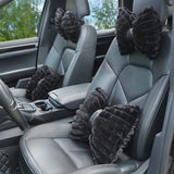 Cute Bowknot Winter Plush Car Neck Pillow 1pc - Warm Soft Solid Color Headrest Cushion For Car/SUV/Truck, Stylish Automotive Supplies
