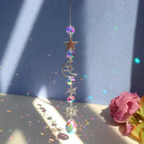 Popxstar Crystal Wind Chime Moon Sun Catcher Diamond Prisms Pendant Gift of Good Luck Outdoor Rainbow Hanging Drop Home Garden Decor