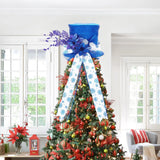 Elegant Glitter Christmas Tree Topper Bow – 9.84in Sparkly Accent with Decorative Spruce Branches – Holiday Xmas Decoration for Trees & Snowman, Easy to Store
