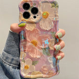 Retro Oil Painting Phone Case For IPhone 16 15 14 13 12 11 Pro Max Luxury Laser Oil Painting Flowers Print Shockproof Cover