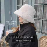 Popxstar Korean New Ear Protection Bucket Hats for Women Autumn and Winter Travel Versatile Warm Retro Solid Color Plush Men's Caps