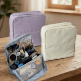 PU Vertical Makeup Bag Multi-layer Solid Color Stationery Storage Bag Square Large Capacity Cosmetics Storage Bag Travel