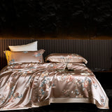 Popxstar  22 Momme Natural Mulberry Silk Luxury Bedding Set Yarn-dyed Jacquard Silk Cotton Duvet Cover Flat Sheet With Pillowcases 4Pcs