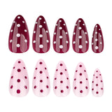 Popxstar  Red/Pink Almond Fake Nails 24Pcs Full Cover Acrylic Press On Nails with Polka Dot Designers Cool Girls Charm Manicure Nails Art