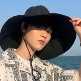 Popxstar Japan and South Korea Big Brim Hat Women's Spring and Summer Foldable Travel Sun Hat Sun Hat Solid Color Casual Fisherman Hat