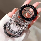 Popxstar 5PCS Bright Shining Telephone Line Wire Elastic Hair Bands Tie Gum Headwear Ponytail Holder Rubber Bands Women Hair Accessories