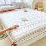 Popxstar 100% Cotton Elastic Bed Sheets Sets Plaid Print Fitted Sheet + 2pc Pillowcases Twin Full Queen King Cal-King Size Bed Cover