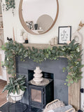 Popxstar 1pc Artificial Eucalyptus Leaves Greenery Garland Faux Plant Spring Vines with White Flowers Berries for Wedding Home Party Deco