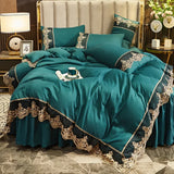 Popxstar  Skincare Polished Light Luxury European Style Embroidery Four Piece Set Solid Color Lace Bed Skirt Four Piece Set