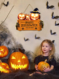 Popxstar Happy Halloween Wooden Sign, Pumpkin With Hat Wooden Sign, Suitable For Home, Wall, Room,Cafe, Shop, Party, Holiday Decoration