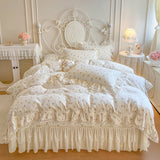 Popxstar  Floral Lace Ruffles 100% Cotton Double Yarn Soft Bedding Set Duvet Cover Quilted Bedspread Bed Skirt Bed Sheet Set Pillowcases