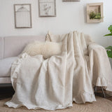 Popxstar  Ruffled Solid Color Sofa Covers Four Seasons Washable Cotton Linen Dustproof Couch Slipcovers Bohemian Decor Furniture Covers