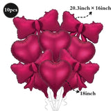 Popxstar  Red Heart Balloon Burgundy Bow Foil Balloon 18-inch Metallic Red Heart Balloon For Birthday Engagements Wedding Valentine's Day