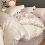 Popxstar High Quality Plaid Jacquard Bedding Set 100% Cotton High End King Size Duvet Cover Set with Sheets Skin Friendly Bedding Sets