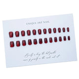 Popxstar  24pcs Dark Red Fake Nails Square Head Cat Eye Nail Press on Nails Faux Fingernails Christmas False Nails Acyrlic Simple Manicure