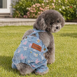 Small Dog Denim Overalls With Cute Heart Print Pet Clothes For Teddy Bichon Shih Tzu Lightweight Daily Wear