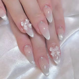 Popxstar 24Pcs Pink Almond False Nails Butterfly Ballet with French Design Wearable Fake Nails Simple Artificial Press on Nails Tips Art