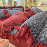 3/4Pcs Bedding Set Korean Country Style Purple Ruffle Duvet Cover Bed Sheets With Pillowcase Double Bed Linen Cotton Four-Season