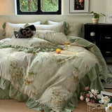 Popxstar  Nordic Bedding Sets 100% Cotton Floral Flat Bed Sheet Set 2 Pillowcases Skin-Friendly Queen King Double Size Bed Linen Set