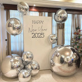 Popxstar 10Pcs Silver 4D Round Balloons 10 18 22 32inch Large Metallic Silver Foil Balloons for Birthday Wedding Silver Party Decorations