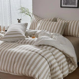 4Pcs Washed Microfiber Vertical striped colorful Bedding Set, Sweet Style Soft Duvet Cover with Zipper Flat Sheet Pillowcases