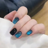 Popxstar  24pcs Round Fake Nails Cat Eye Glitter Press on Nail Full Cover Wearable Artificial Nail Tips for Girls Gifts Free Shipping