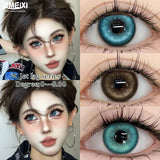 Popxstar  2Pcs Blue Myopia Contact Lenses for Eyes with Degree 0 to -8.00 Degree Brown Iris Lens Fashion Lenses Soft Beauty Pupil
