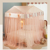 New Princess Style Small House Mosquito Net with Bracket for Girls 4 Doors Lace Canopy Bedroom Decoration